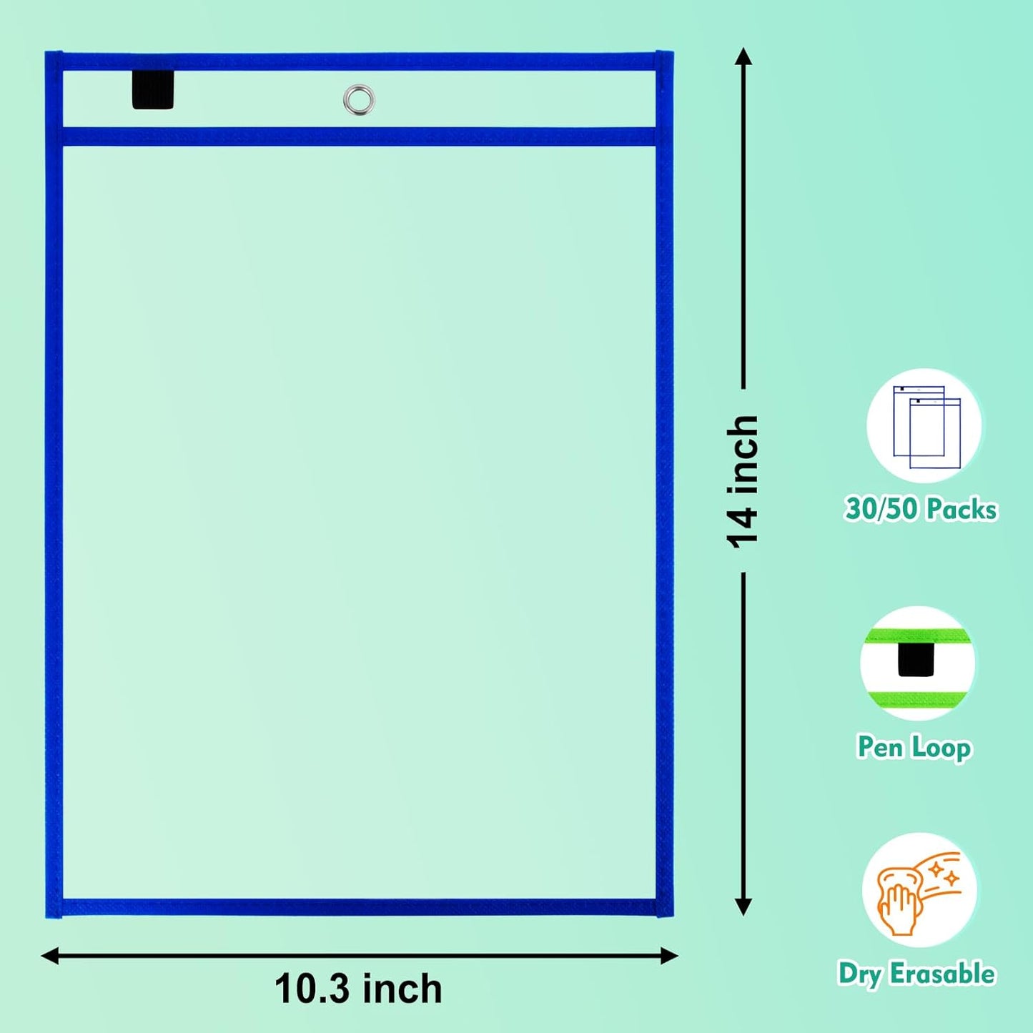 50-Pack Modern Multi-colored Letter Size Dry Erase Pocket Sleeves, 10x14 Ticket Holders