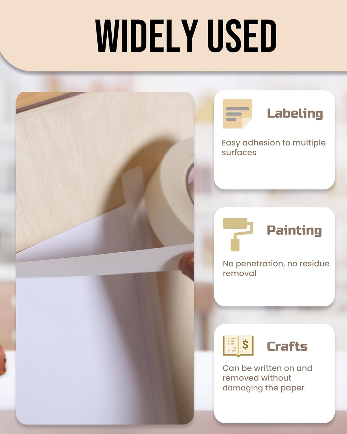 Lichamp Masking Tape, White Painter Tape 1 inch and 2 inch Wide, 10+5 Pack White Tapes Bulk, Total 825 Yards