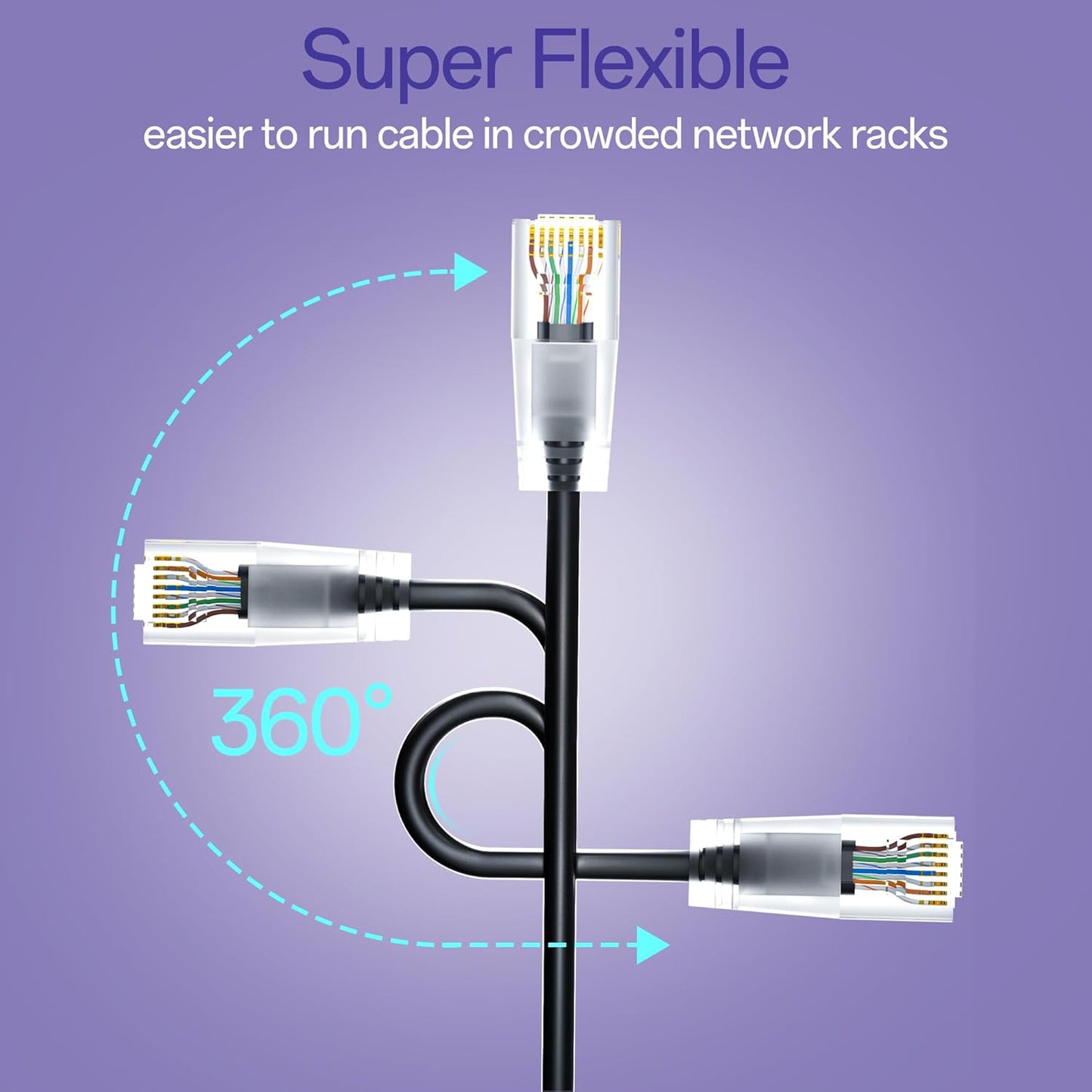 Cat6a Patch Cables 1ft (24 Pack) Slim, Cat6 Ethernet Patch Cable Pure Copper, Flexible Cat 6 Patch Cable 550MHZ 10G, Space-Saving Cat 6A Network Cables for Patch Panel, Black