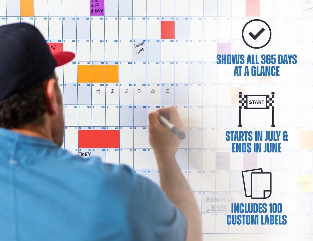 The Big A## Calendar Mid-Year Wall Planner – July to June Dry-Erase – Includes 1 Marker & 100 Labels – Lightweight, Easy to Hang Yearly Planner – Plan Goals & Adventures – Neutral, 4’x3’