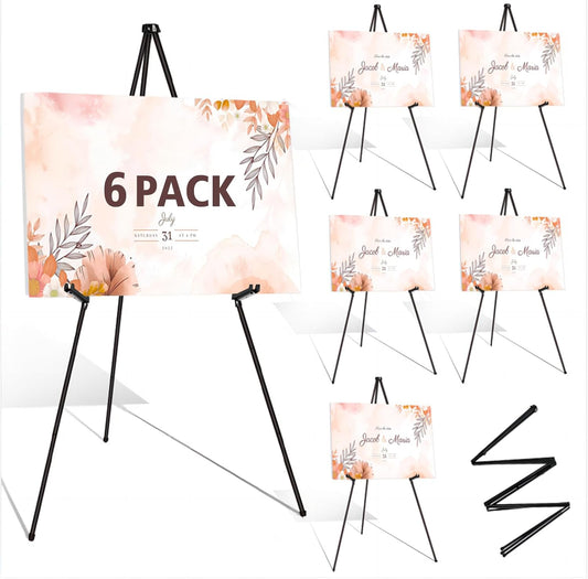 Instant Display Easel Stand & 63" Portable Artist Floor Easels - Easy Folding Telescoping Adjustable Art Poster Metal Easels for Painting Canvas, Wedding Signs, Posters (6 Pack)