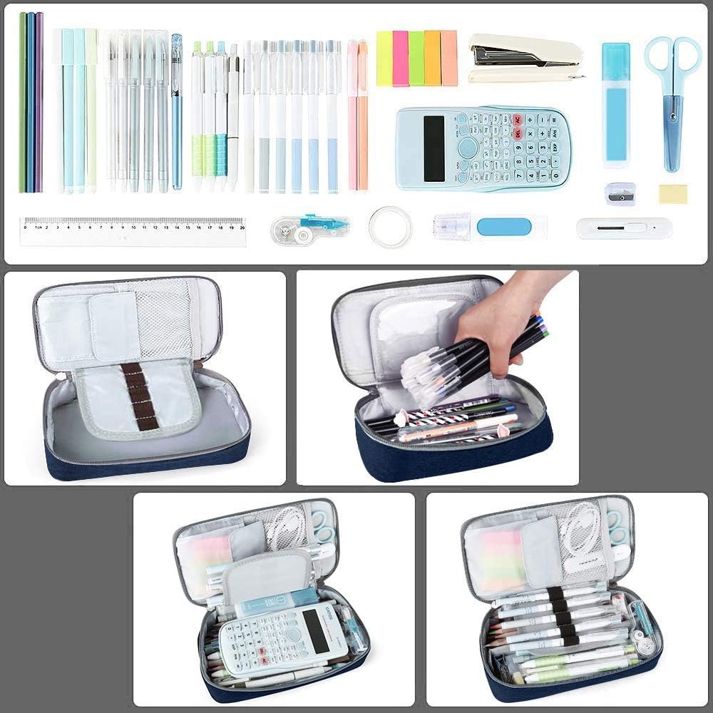 Homecube Capacious Pencil Case Pen Box Makeup Bag Pouch Pencils Holder Large Storage Stationery Box with Zipper School Supplies for College and Office - Navy Blue