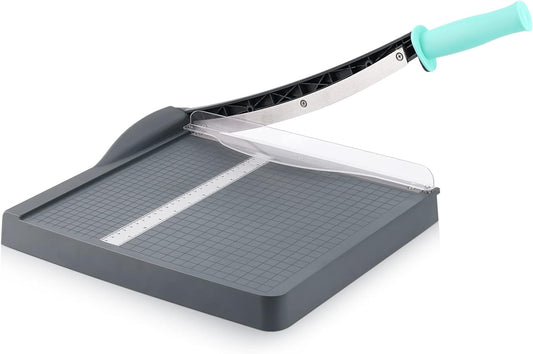 Paper Cutter, Paper Trimmer with Safety Guard, 12" Cut Length Paper Slicer with 16 Sheet Capacity Paper Cutting Board,Guillotine Paper Cutters and Trimmers for Cardstock Cardboard Vinyl (Gray)