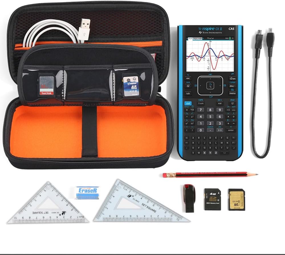 BOVKE Calculator Case for Texas Instruments TI-Nspire CX II CAS/CX II/CX CAS/CX Color Graphing Calculator and More - Extra Mesh Pocket for USB Cables and Other Accessories, Black