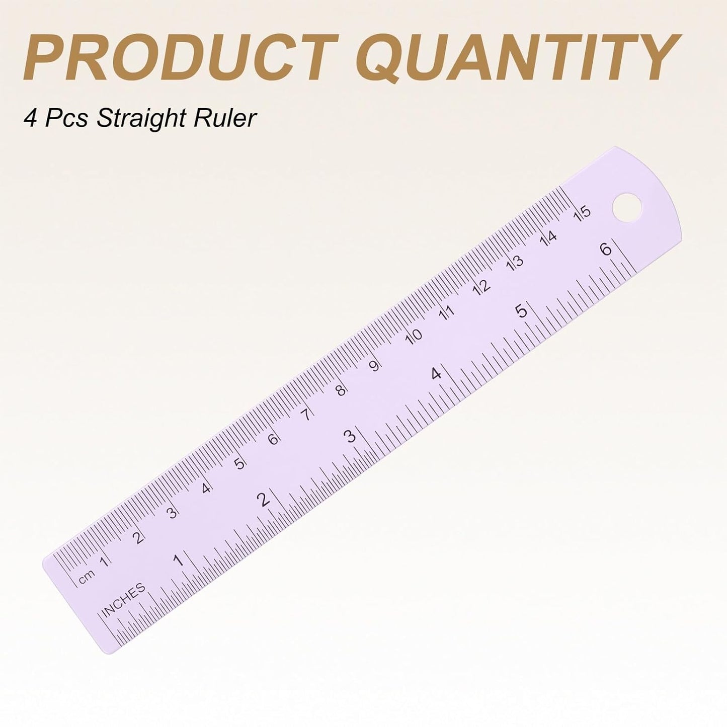 HARFINGTON 4pcs Metal Straight Ruler 15cm Metric SAE Aluminum Alloy Measuring Rulers Scale Tool with Hole for Measure Study Reading Classroom Office, Purple