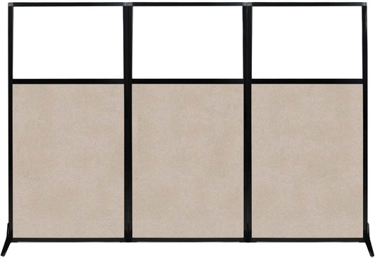 Versare Office Workstation Screen | Portable Wall Divider | Modern Cubicle | Freestanding Privacy Screen | Flexible Work Space | 3 Panels | 99" Wide x 70" Tall Beige SoundSorb Panels with Window