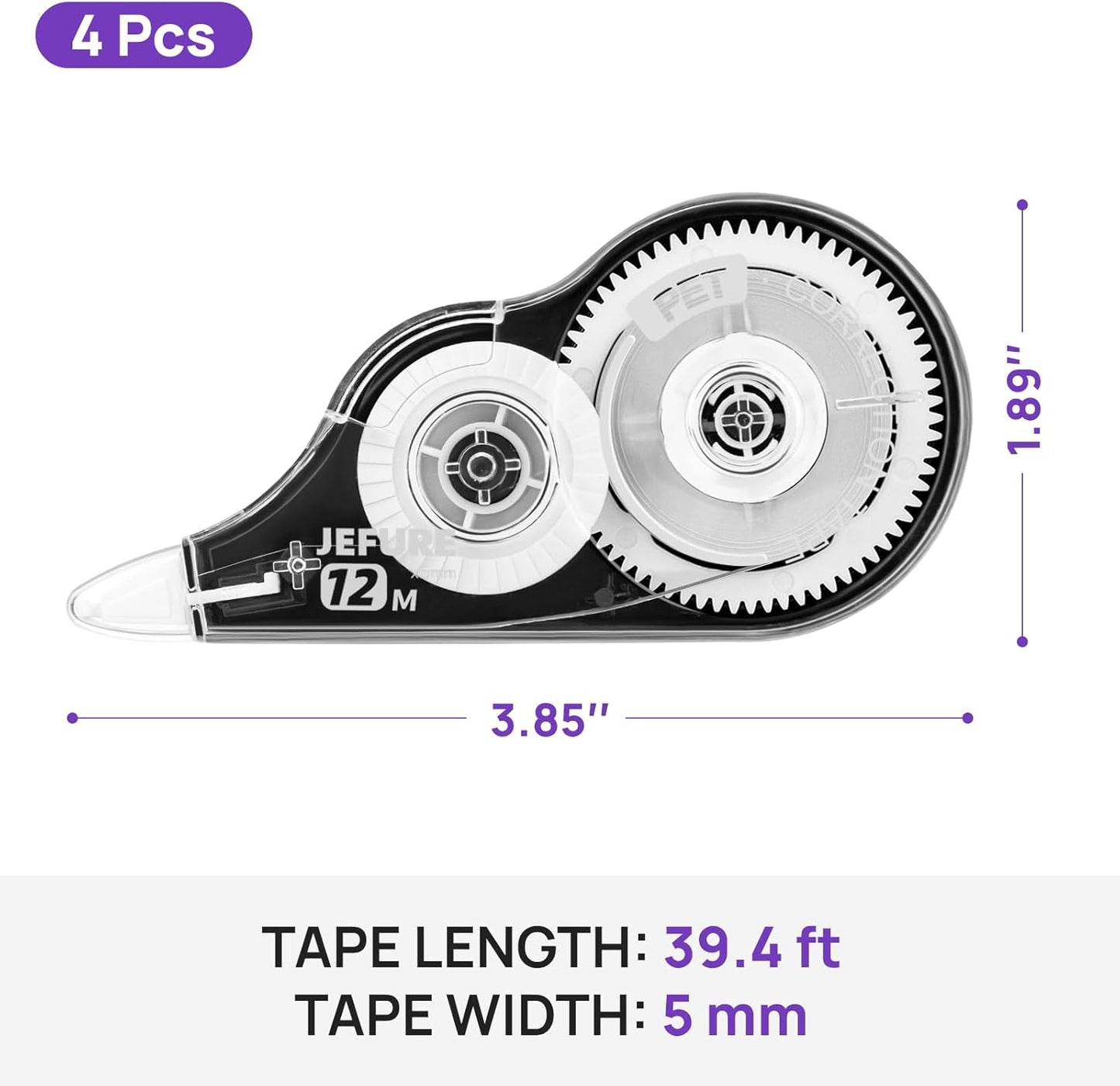 4 Pcs Correction Tape, 39.37 Ft White Wrong Out Tear-Resistant Bulk, Instant Corrections Easy to Use Applicator for School, Office, Note Taking, Journal (Tape Width 0.2 in，Clear)