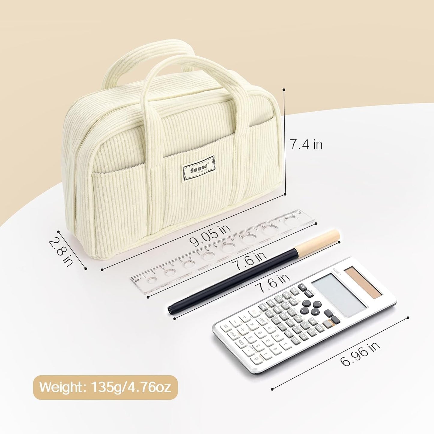 Sooez Large Pencil Case Pouch, Extra Big Pencil Bag with 5 Compartments, Pen Bag Wide Opening, Soft Waffle Pencil Pouch Organizer with Zipper, Cute Aesthetic School Supplies for Teen Girls-Coral