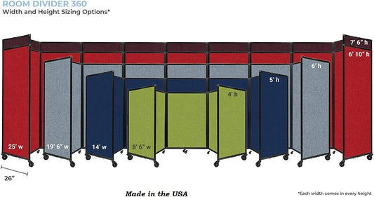 Versare Room Divider 360 Portable Wall Partition | Folding Panels | Large Freestanding Divider | Locking Wheels | Temporary Room Separator