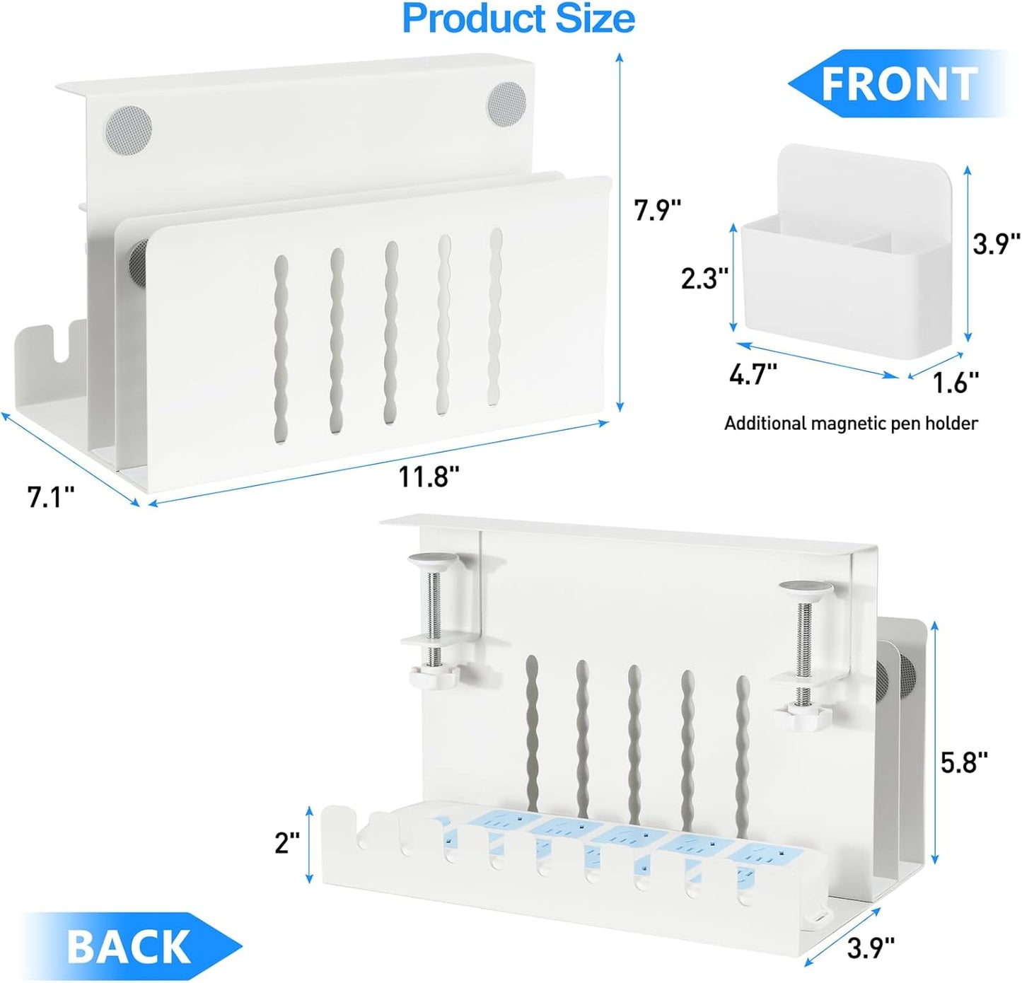MAXECHO Desk Side Storage, Under Desk Laptop Mount, Table Side Hanging File Organizer, No Drill Clamp On Cable Management Tray, Laptop Holder with Magnetic Pen Holder for Office and Home, Load 22 Lbs