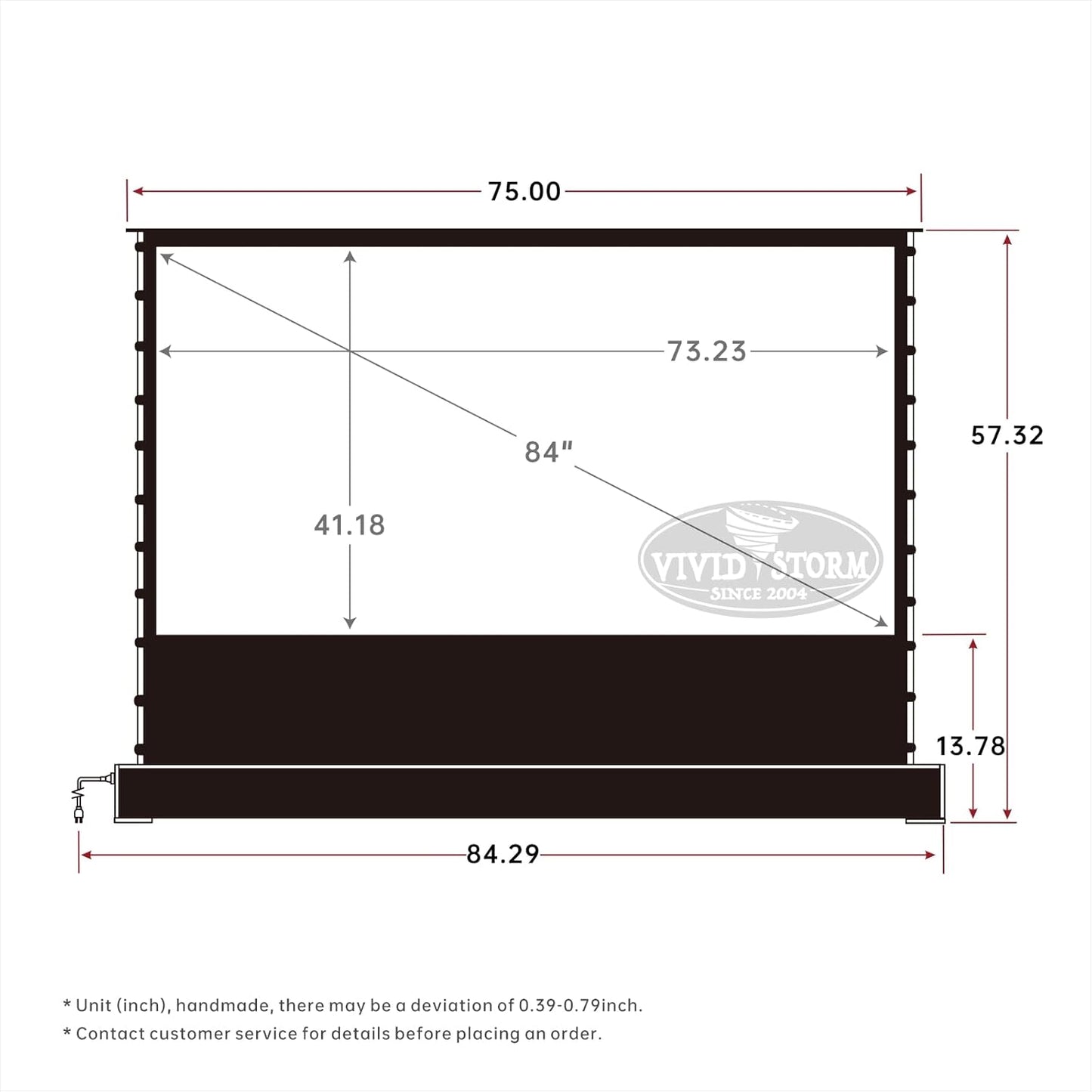 VIVIDSTORM-Projector Screen with Stand S 84 inch Portable Folding Stand Indoor Tension Floor Screen 4k HD White Cinema, 4K/3D/UHD Gaming/Home Cinema,Compatible with Normally Projector,VSDSTW84H