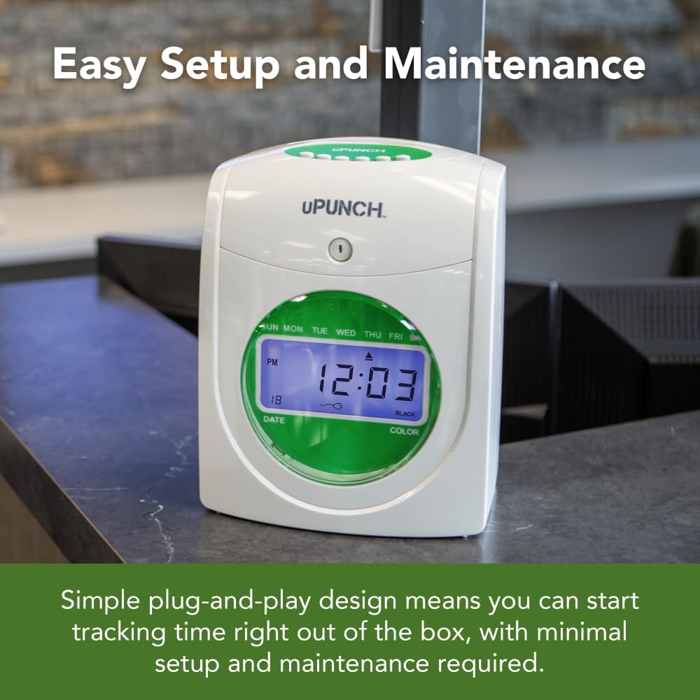 uPunch HN1500 Starter Time Clock Bundle for Small Business: Employee Punch Clock System with 100 Time Cards, Card Rack, and Ribbon