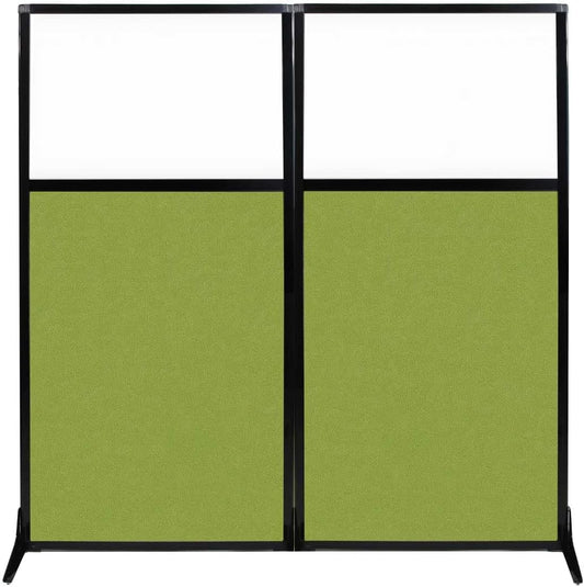 Versare Workstation Partition | Portable Wall Divider | Modern Office Cubicle | Free Standing Privacy Screen | Flexible Work Space | 66" x 70" W/Window, Lime Green Fabric Panels