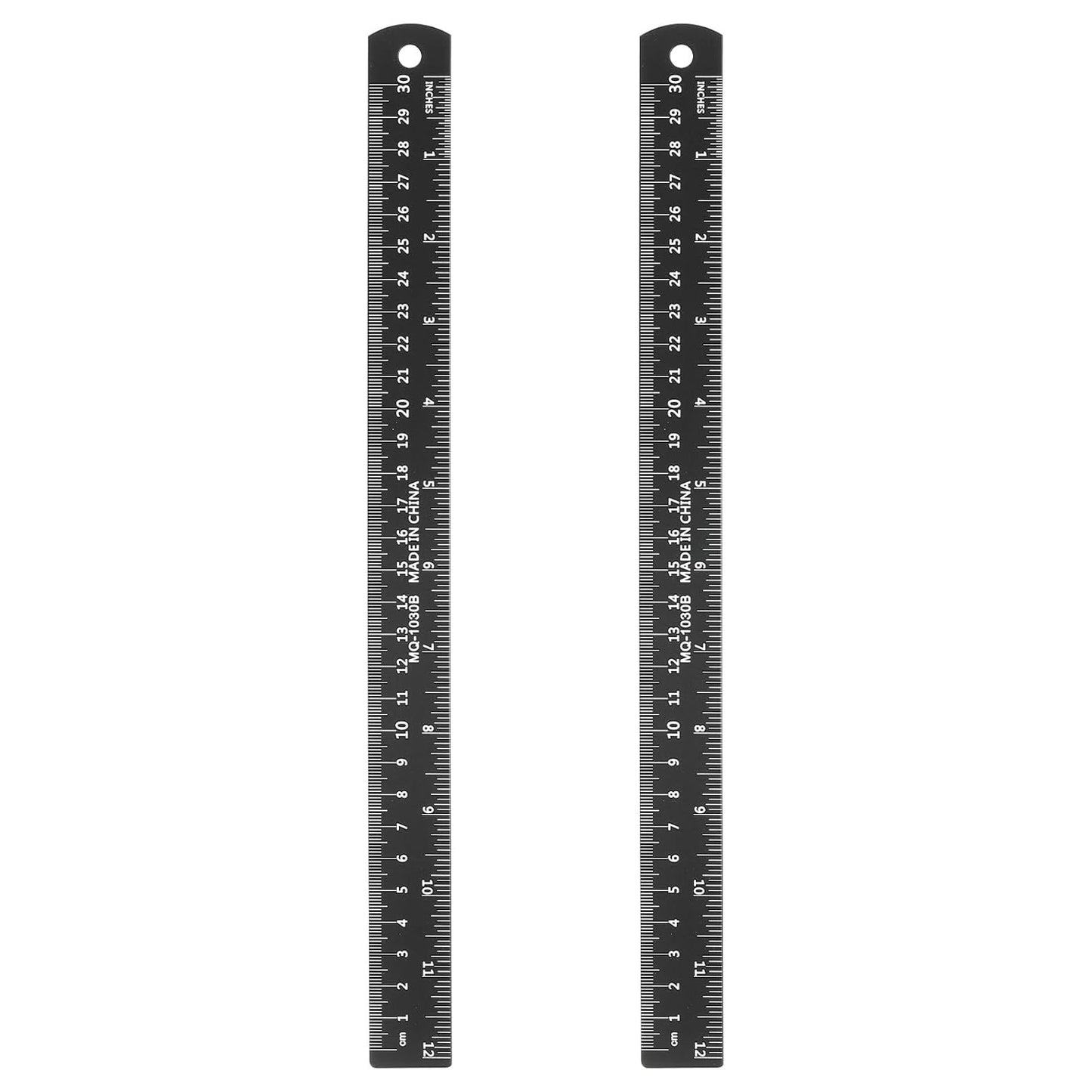 HARFINGTON 2pcs Metal Straight Ruler 30cm Metric SAE Aluminum Alloy Measuring Rulers Scale Tool with Hole for Measure Study Reading Classroom Office, Black