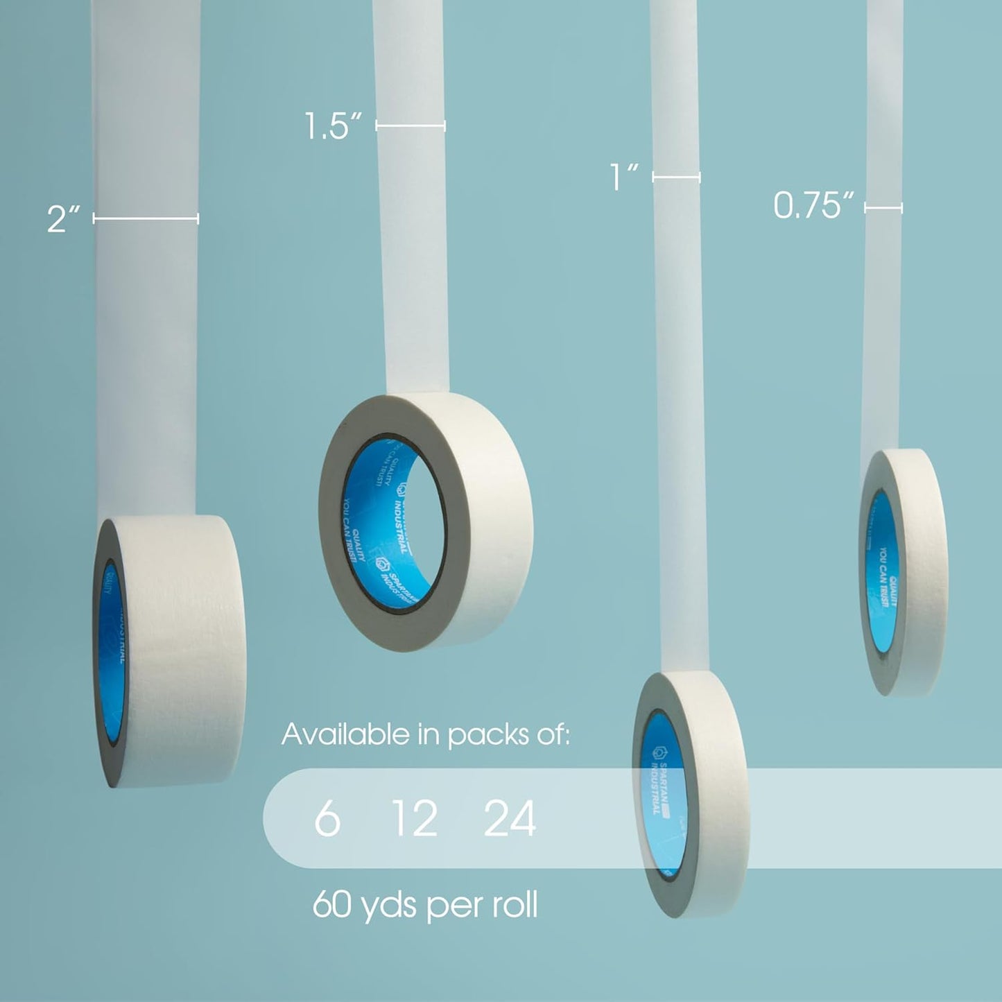 Spartan Industrial - 0.75" X 60 yd Masking Tape for Painting, Drafting, Labeling, and More - 24 Beige Tape Rolls, 5.5 Mil