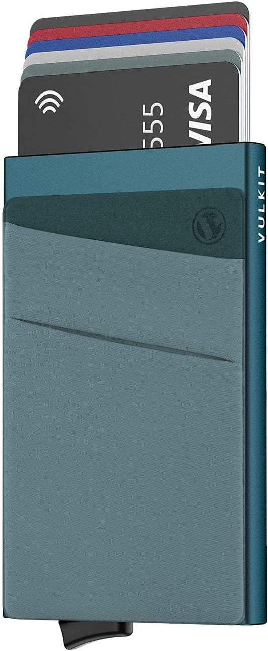 VULKIT Card Holder with Money Pocket Pop Up Wallet RFID Blocking Slim Metal Bank Card Case Holds 5 Cards and Notes
