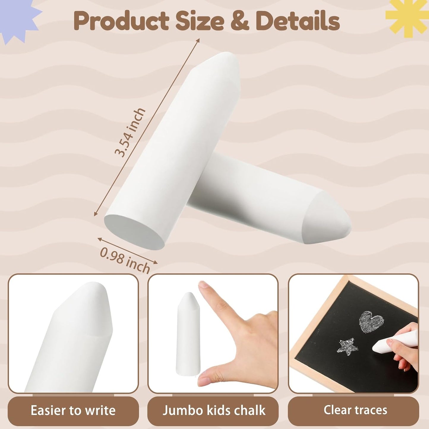 Fulmoon 40 Pcs Jumbo Sidewalk Chalk for Kids Outdoor Art Non Toxic Large Washable Street Chalk for Adults Drawing Painting Classroom(White,Sharp Style)