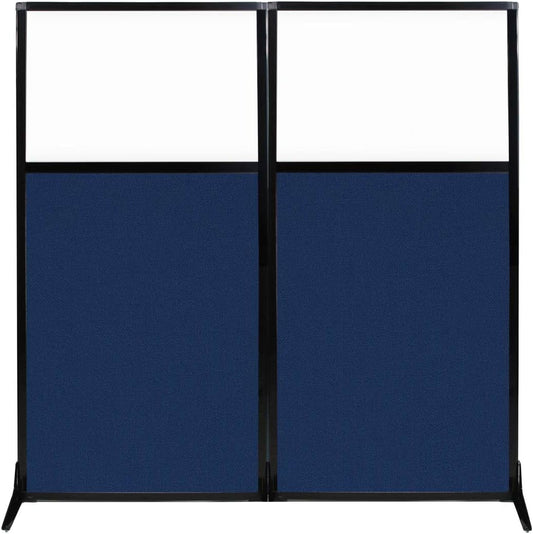 Versare Workstation Partition | Portable Wall Divider | Modern Office Cubicle | Free Standing Privacy Screen | Flexible Work Space | 66" x 70" W/Window, Navy Blue Fabric Panels