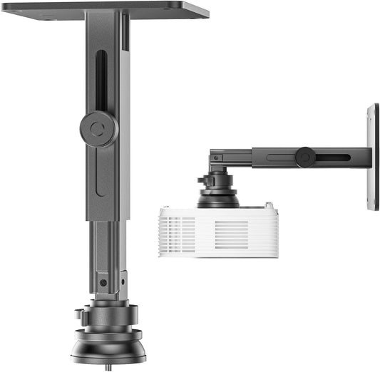 Projector Stand - Single Hole Hanging Height Adjustable Wall Ceiling Mount, Universal Mount with Retractable Arms - Aluminum Alloy Material, Load 33 lbs - Black