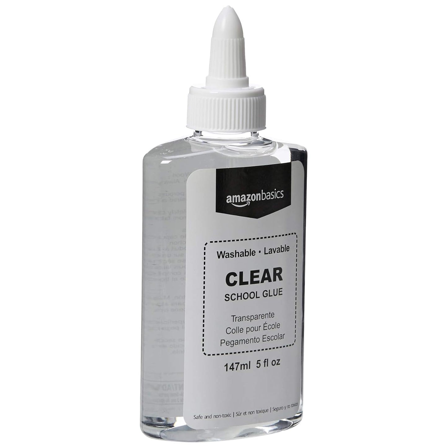 Amazon Basics Washable Liquid School Glue, 5 oz Bottle, 147ml, 6-Pack, Clear