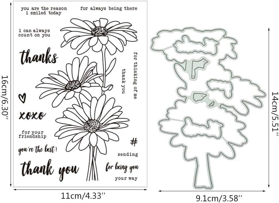 Lottoy Cute Chamomile Silicone Clear Stamp and Die Sets for Card Making, DIY Embossing Photo Album Decorative Craft