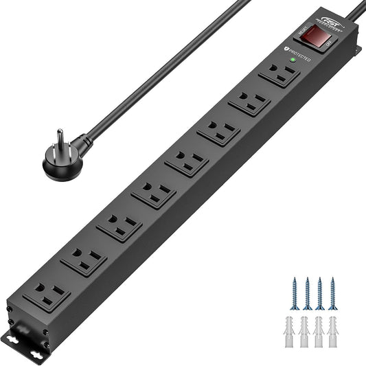 CRST 8 Outlet Metal Heavy Duty Power Strip, 2100J Surge Protector, 6FT Cord Mountable Wide Spaced Industrial Power Strip,15A/1875W