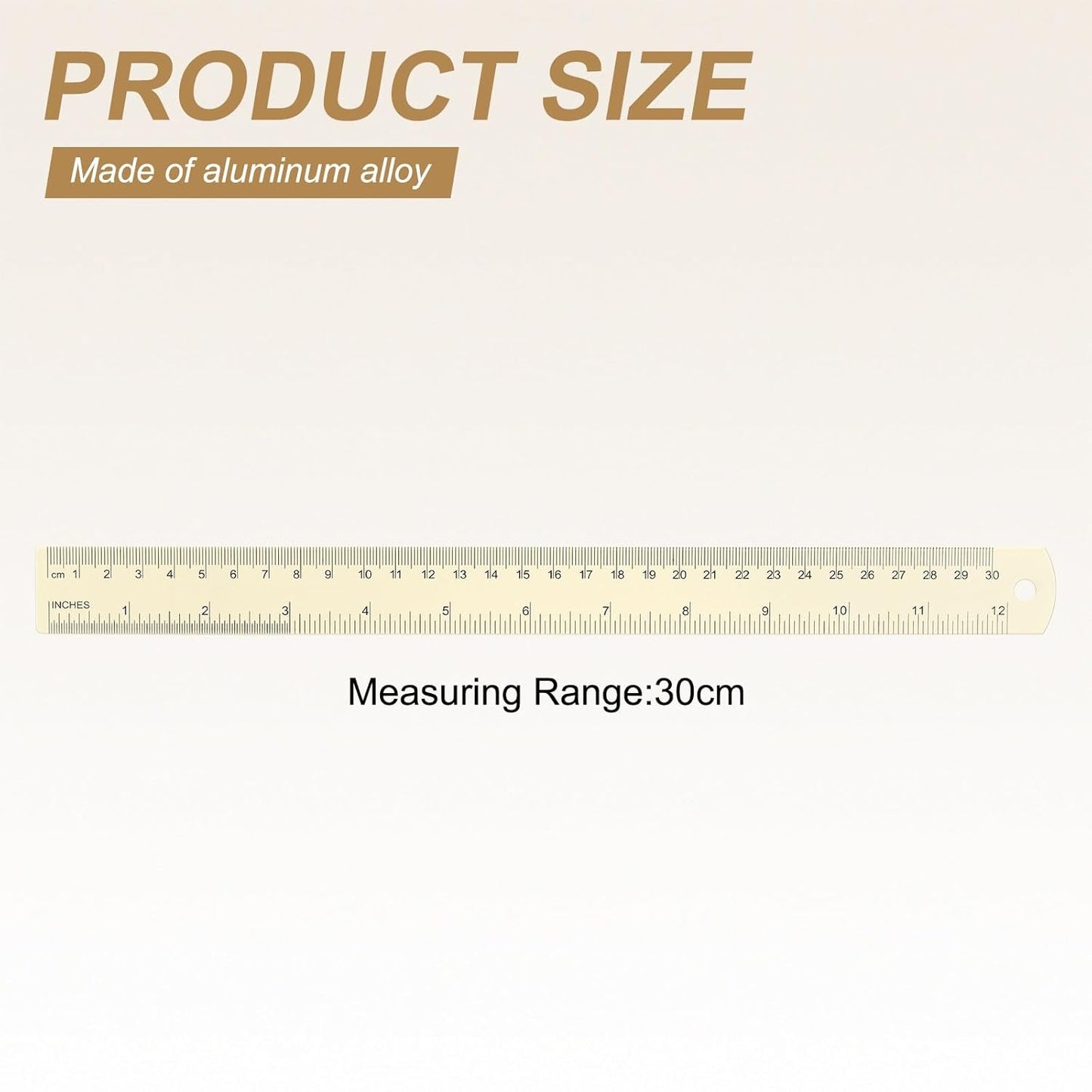 HARFINGTON 2pcs Metal Straight Ruler 30cm Metric SAE Aluminum Alloy Measuring Rulers Scale Tool with Hole for Measure Study Reading Classroom Office, White