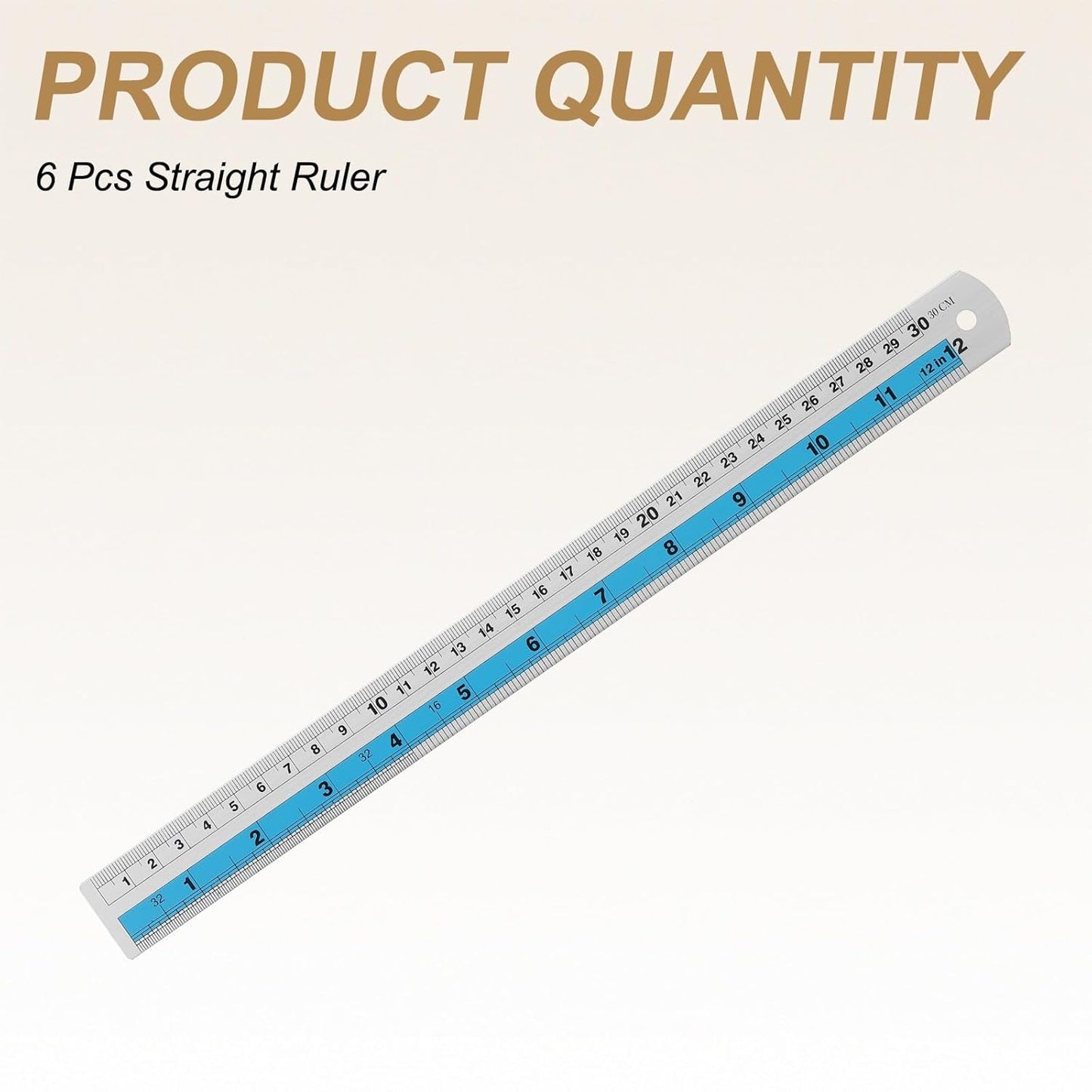 HARFINGTON 6pcs Metal Straight Ruler 30cm Metric SAE Aluminum Alloy Measuring Rulers Scale Tools with Hole for Measure Study Reading Classroom Office, Blue