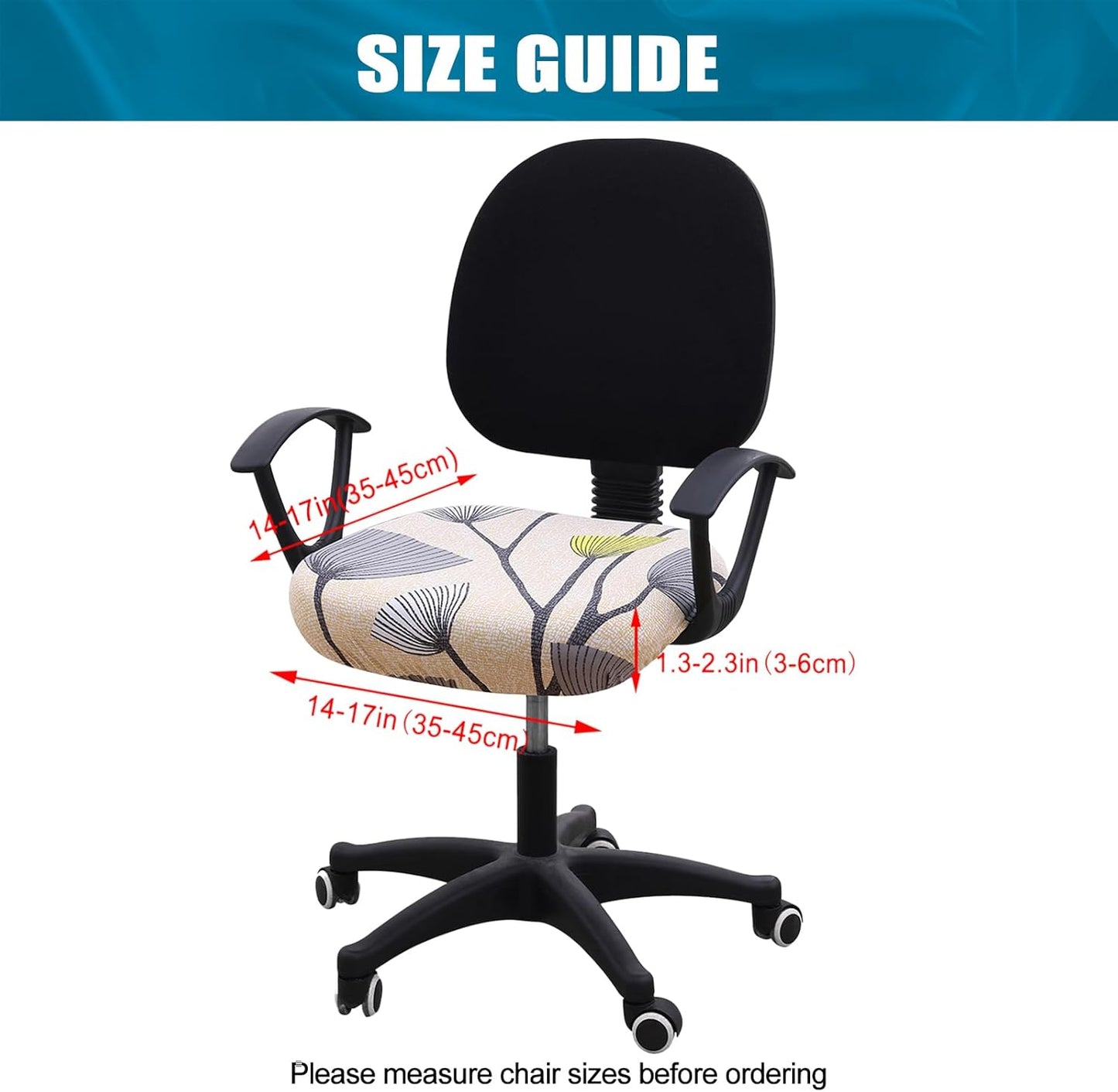 Smiry Printed Office Computer Chair Seat Covers, Stretch Fit Universal Desk Rotating Chair Cover Washable Removable Seat Cushion Protectors - Yellow and Grey