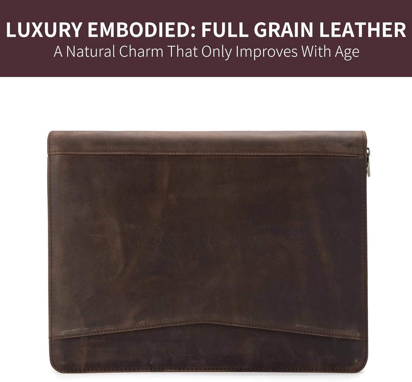 Personalized Genuine Leather Portfolio with Front Pocket for Men Women, Custom Engraved 8.5 x 11 Legal Pad Notepad Holder, Zippered Business Organizer, Professional Work Folder, Dark Khaki