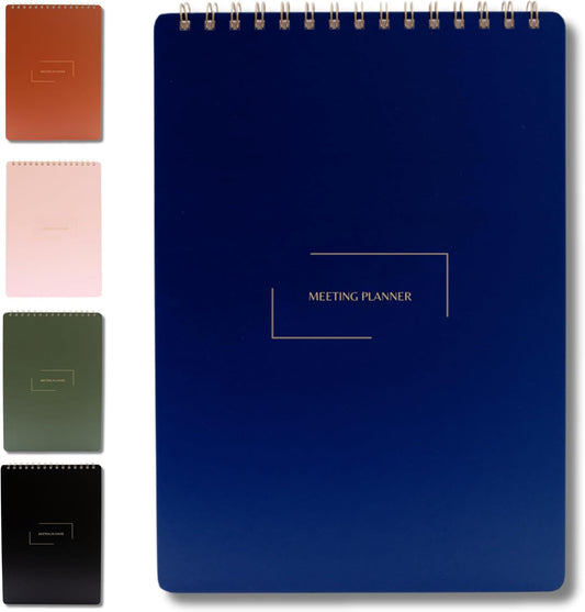 | Meeting Notebook for Work | 8.25" x 11.75" | Project Planner | Simple Design | Multiple Layouts | Office and Business Planner (Navy, Meeting Planner - Portrait)