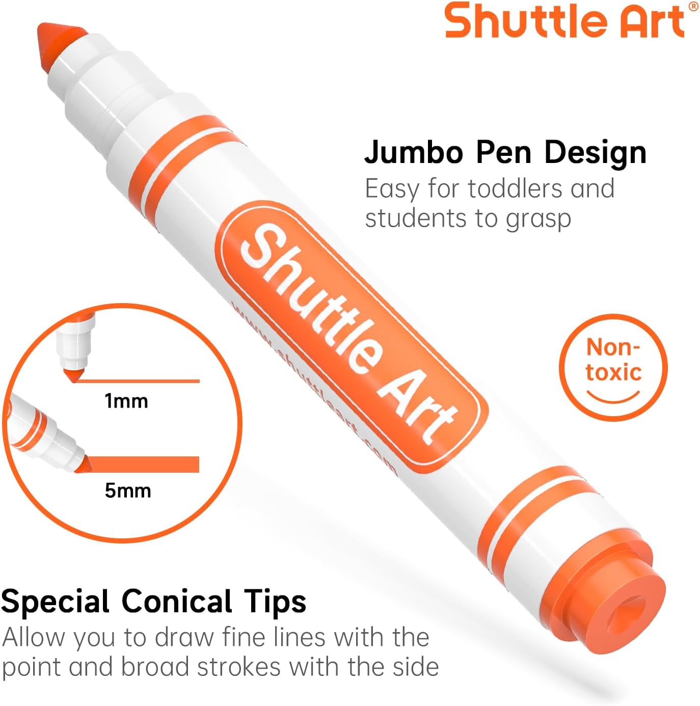 Shuttle Art 264 Pack Washable Markers, 12 Assorted Colors Broad Line Conical Tip Large Markers Bulk with a Box, Bonus Caps, Home Classroom School Supplies for Toddlers Kids Adults Students Teachers
