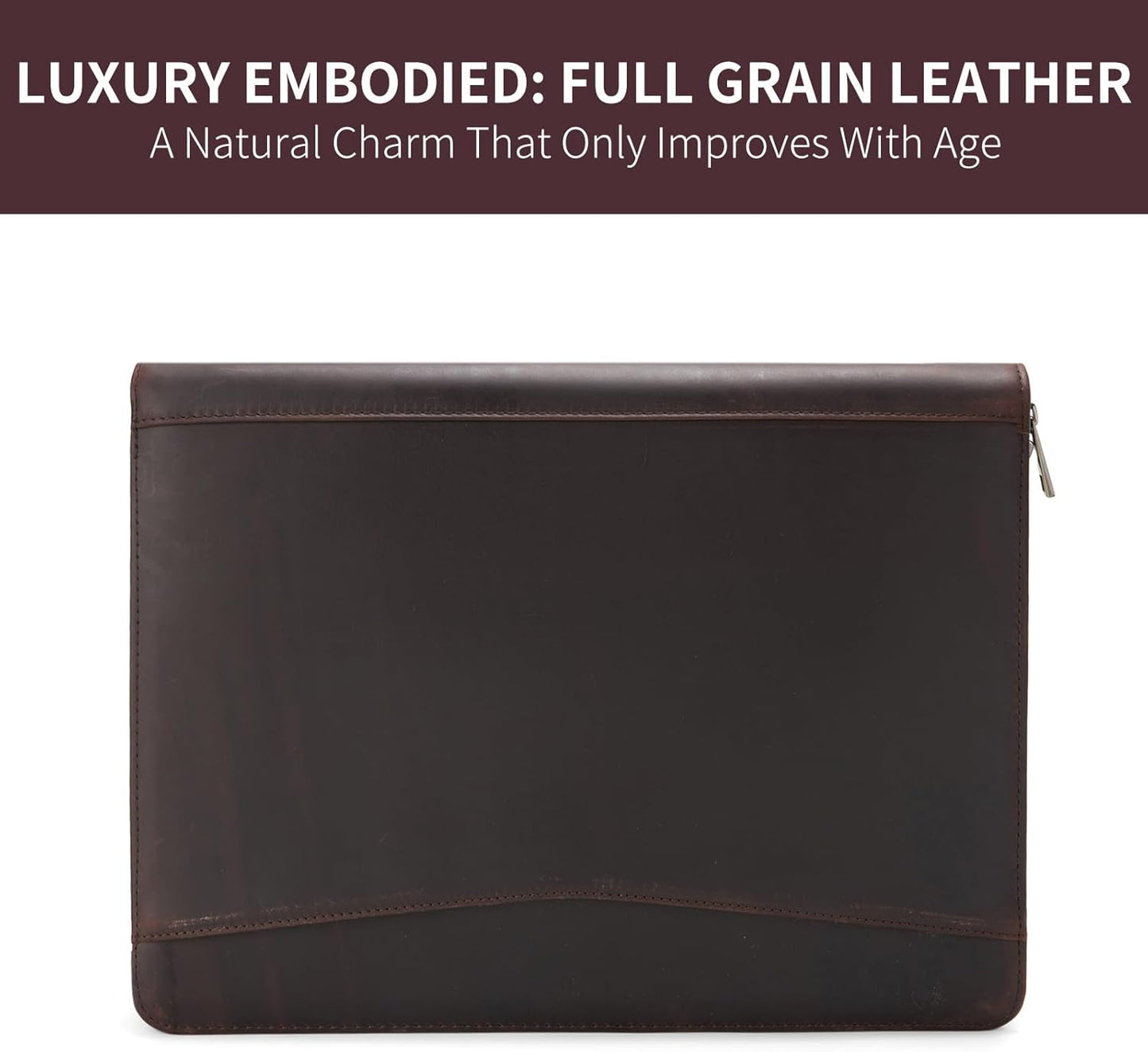 Personalized Genuine Leather Portfolio with Front Pocket for Men Women, Custom Engraved 8.5 x 11 Legal Pad Notepad Holder, Zippered Business Organizer, Professional Work Folder, Dark Brown