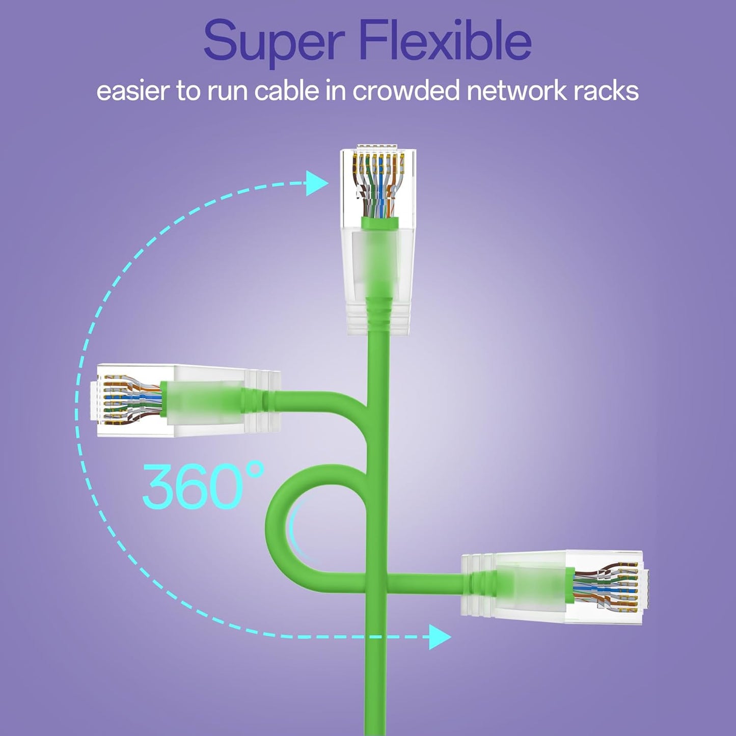 Cat6a Patch Cables 3ft (24 Pack) Slim, Cat6 Ethernet Patch Cable Pure Copper, Flexible Cat 6 Patch Cable 550MHZ 10G, Space-Saving Cat 6A Network Cables for Patch Panel, Green
