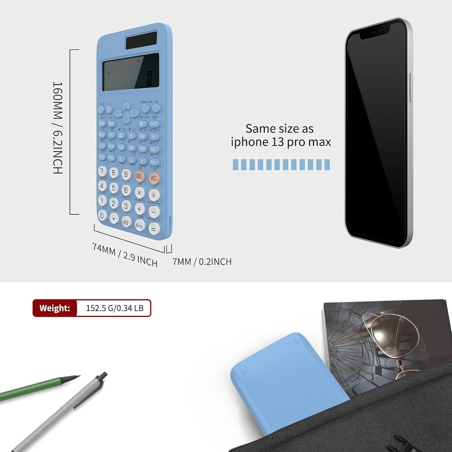 NEWYES Scientific Calculator for Students, 2-Line Math Calculator with Dust Cover, Middle and High School Supplies for Sudents