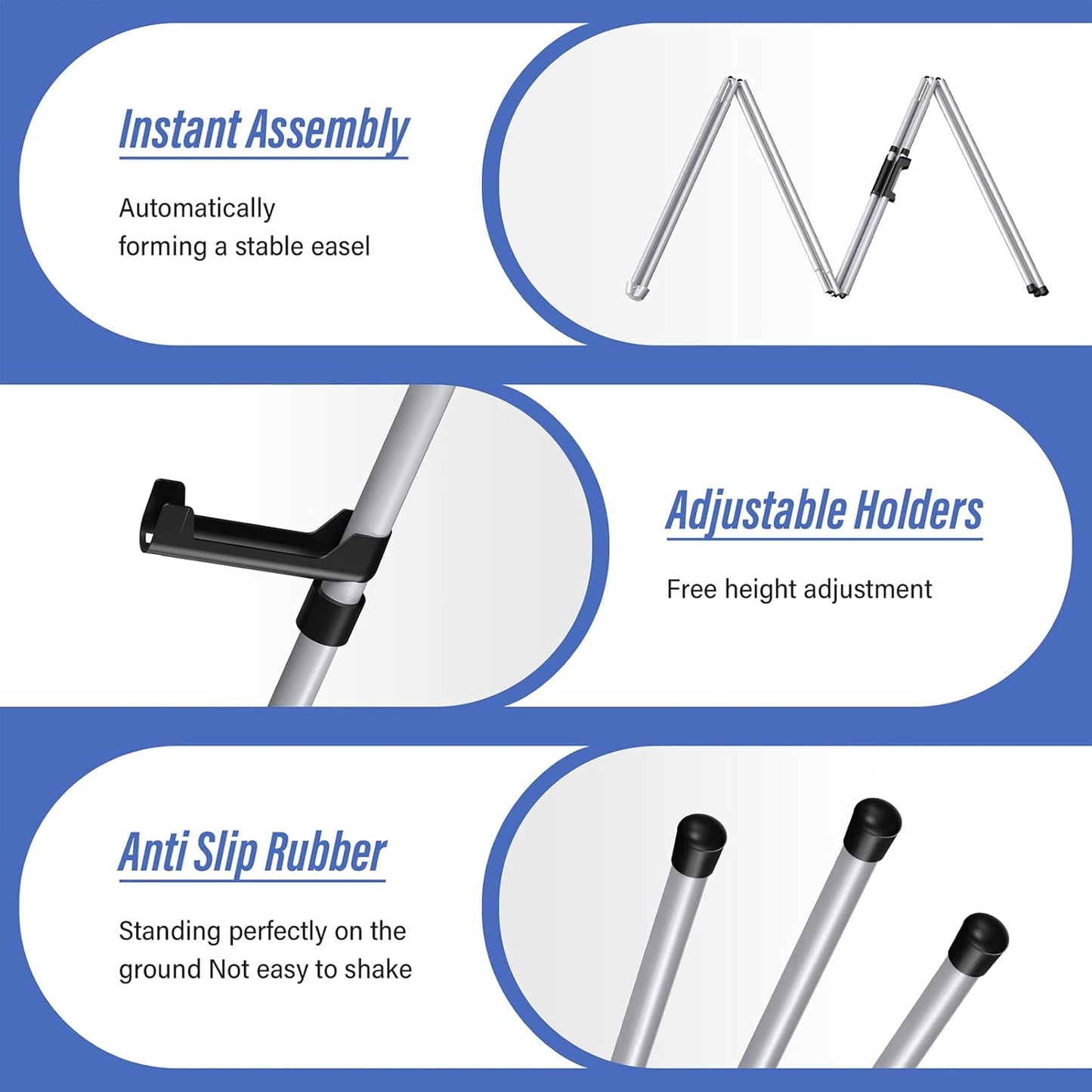 Display Silver Easel Stand - 63" Artist Instant Tripod Collapsible Portable Floor Easel - Adjustable Art Poster Easy Folding Metal Stand for Display Show, Wedding, Painting