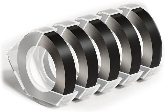 Oozmas Embossing Tape 1/2 Inch Replacement for Dymo Embossed Label Tape 1/2 Inch 12mm 3D Plastic Emboss Labels White Print on Black Compatible with DM1595 Organizer Xpress Pro, 5 Pack