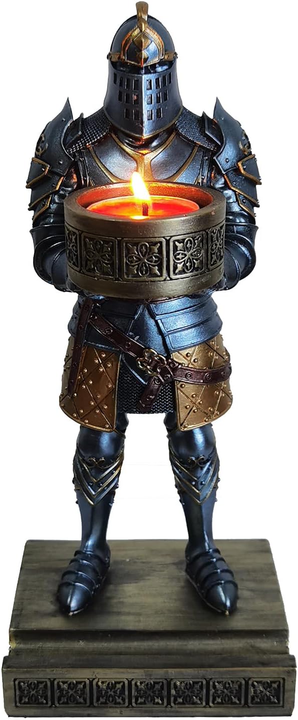 King's Guard Standup Knight Candlestick Holders Resin TeaLight Holder Warrior Mobile Phone Stand Pen Holder Candle Holder for Restaurant, Altar, Home Table(Blue)