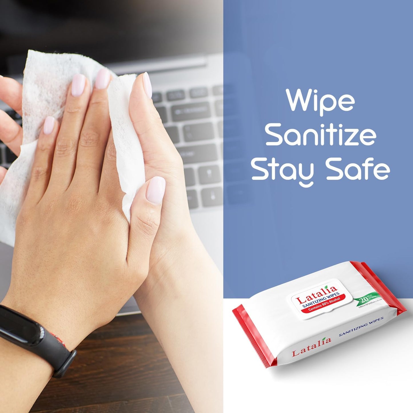Hand Wipes | 80% Alcohol Hand Sanitizer Wipes for Hands & Face Moisturizing, Gentle, Convenient and Fragrance Free (Pack of 2, 20 Counts)