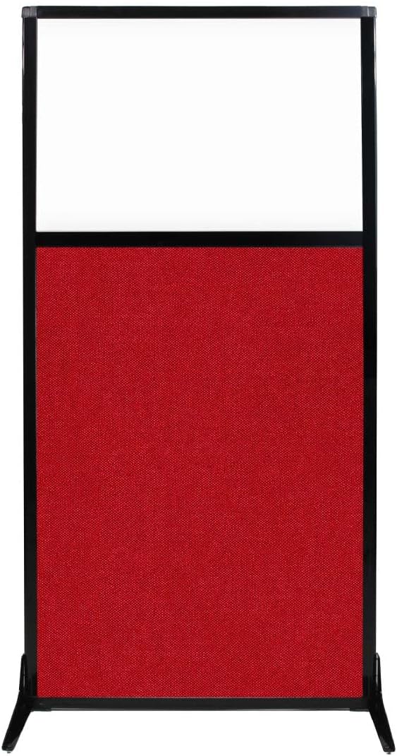Versare Workstation Partition | Portable Wall Divider | Modern Office Cubicle | Free Standing Privacy Screen | Flexible Work Space | 33" x 70" W/Window, Red Fabric Panels