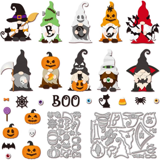 GLOBLELAND Halloween Gnome Cutting Dies for Card Making Pumpkin Bat Spider Cut Die for DIY Scrapbooking Journal Embossing Paper Craft Decor
