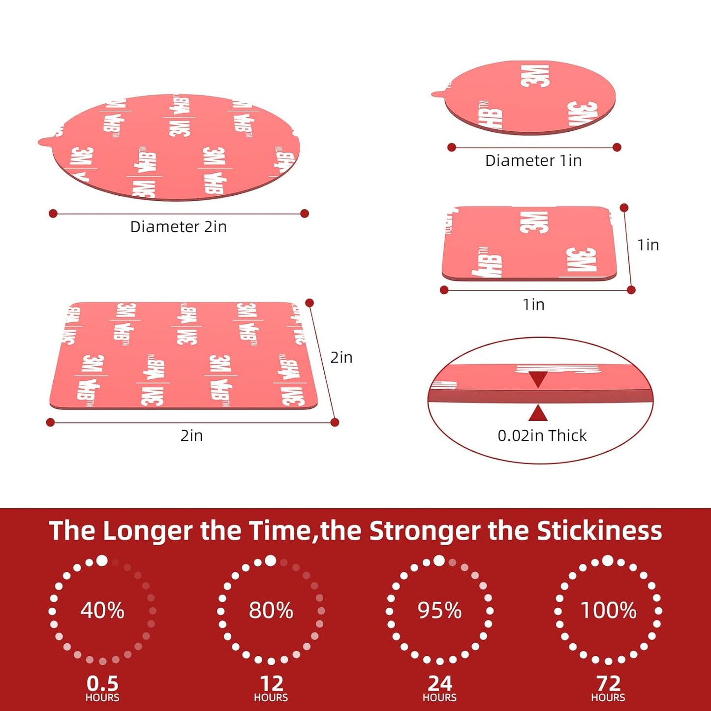 3M Double Sided Adhesive Pads Heavy Duty VHB 2" x 2" 0.02in Thick 40 PCS Clear 4905 Square Sticky Mounting Strong Adhesive Waterproof Foam Tape for Home Office Car Deco