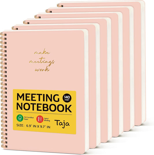 6 Pack of Meeting Notebook for Work Organization - Work notebook with action items, Meeting Minutes Planner Notebook, Perfect Office Supplies for Men & Women - Pink