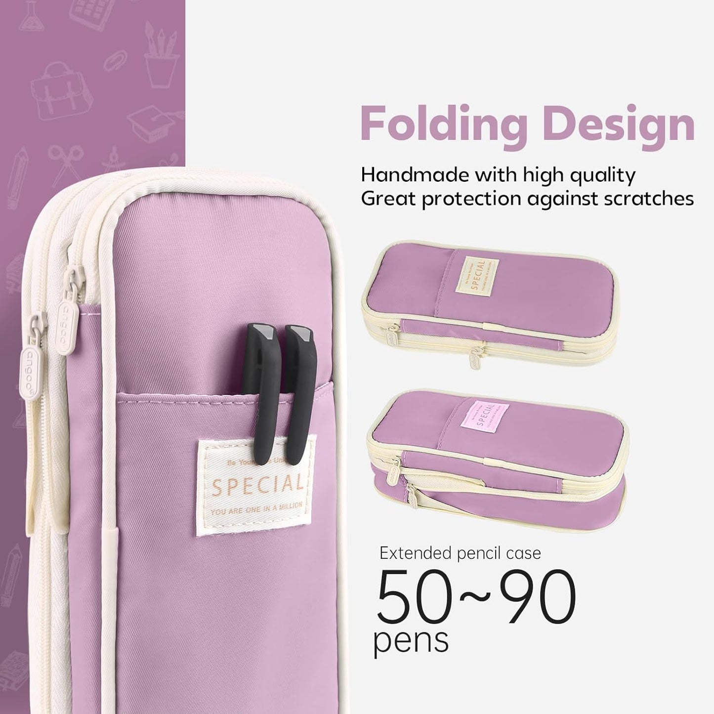 Pencil Case, Large Capacity Aesthetic Pencil Cases with Durable Zipper, Big Stationery Pencil Pouch for Women & Men, Adults Portable Storage Organizer Bag for College, office, Travel (Purple)