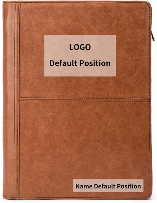 Personalized Leather Portfolio with 3 Ring Binder, Vegan Leather Padfolio Zippered, A4 Notebook Holder Customized Business Folder Organizer Gift for Men and Women, Brown