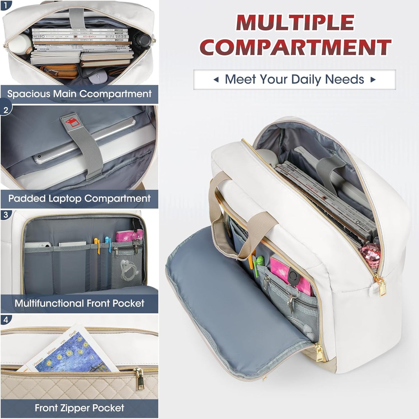 NEWHEY Laptop Bag 17.3 Inch Laptop Briefcase for Women Men Waterproof Shoulder Messenger Bag Large Computer Bag for Business Office Work College, Khaki&Beige