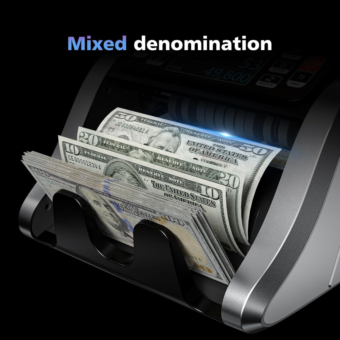 Aneken N60 Mixed Denomination Money Counter Machine, Value Counting, UV/MG/IR/DD Counterfeit Detection, 3.5" TFT Display Cash Counting Machine, Printer Enabled Bill Counter for Business