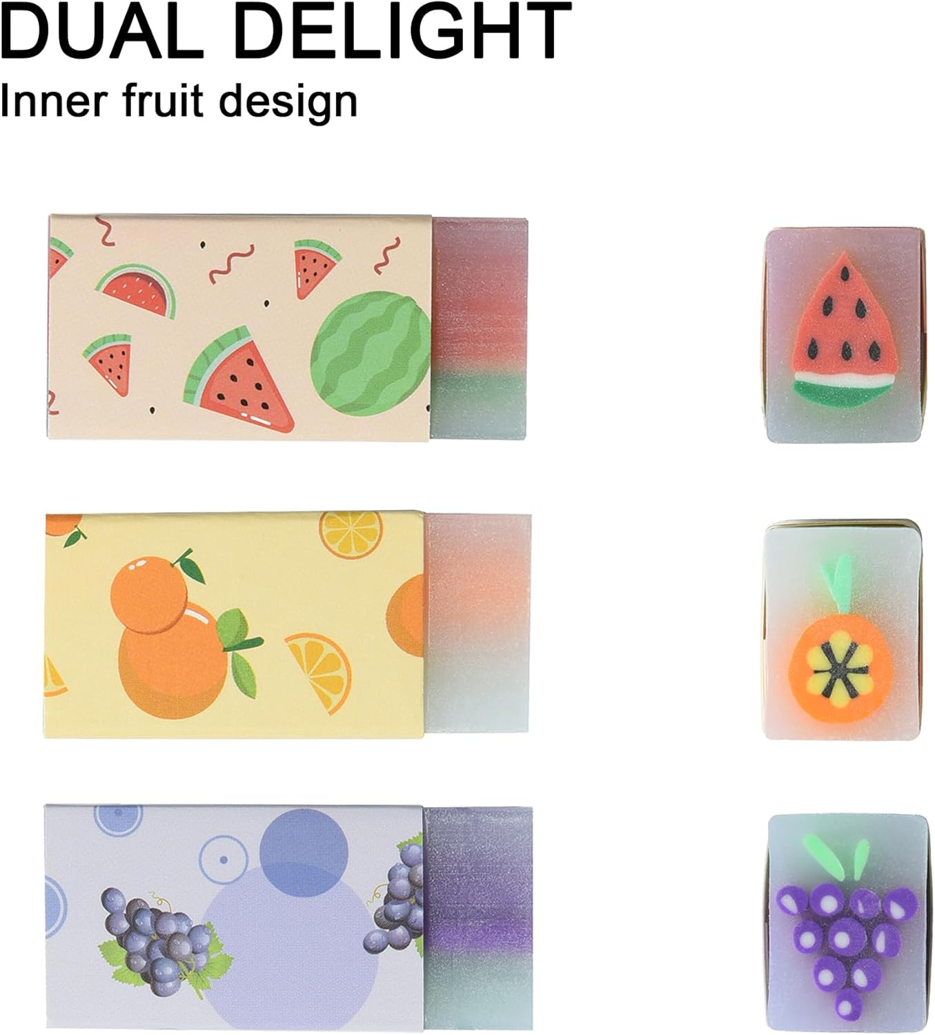 18Pcs Cute Fruit Erasers for Kids Bulk, Kawaii Fun Pencil Jelly Erasers for School Classroom Supplies Prize Gifts Party Favors