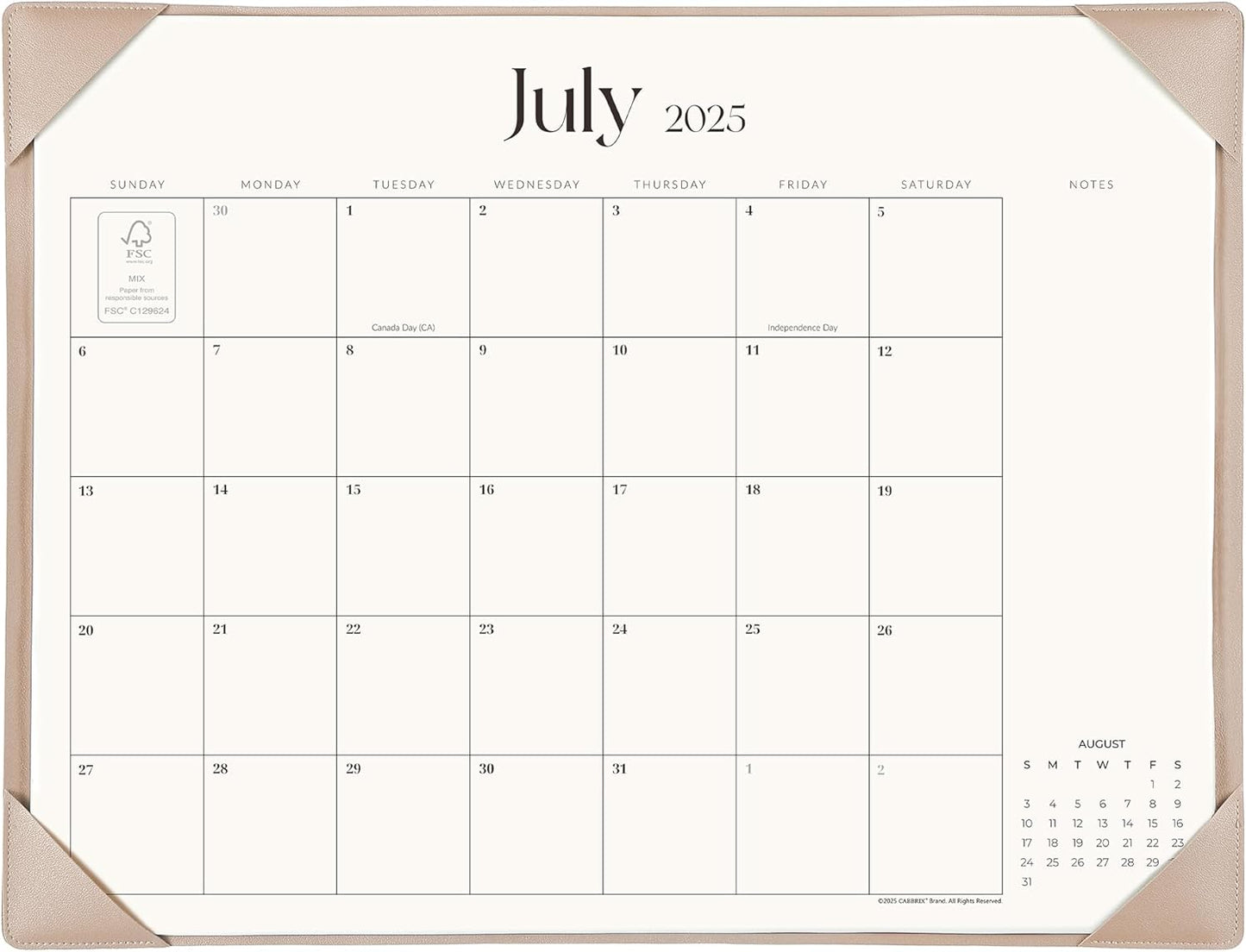 Simplified Desk Calendar 2025-2026 with Desktop Mat, Cabbrix Large Desk Pad Calendar 21" x 16-1/2" Runs From July 2025 to December 2026, Desk Blotter Calendar for Home School and Office (Apricot)