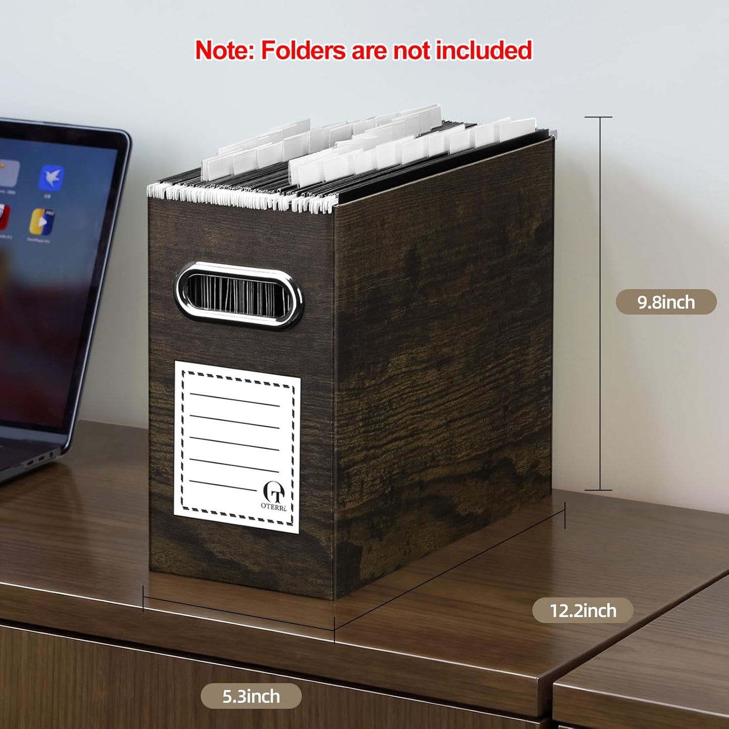 Oterri File Organizer - Small Cardboard Storage Box, Collapsible and Portable With Handle for Letter Size Files, Hanging Folder Box (Brown Wood Grain Print, Letter Size - 2 Packs)